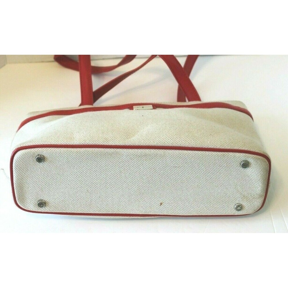 Tommy Hilfiger Purse Vintage Tan Red Canvas Leather Womens Handbag - Picture 11 of 11